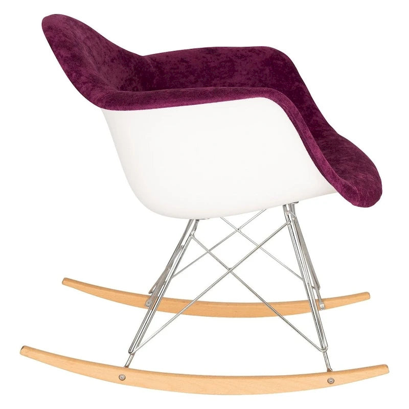 Fauteuil à bascule en velours – Monoplace, piètement Eiffel | Bleu sarcelle / Marron café / Gris nuage / Violet