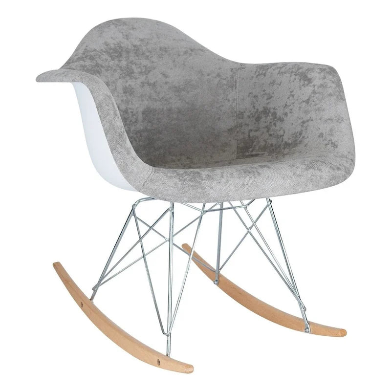 Fauteuil à bascule en velours – Monoplace, piètement Eiffel | Bleu sarcelle / Marron café / Gris nuage / Violet
