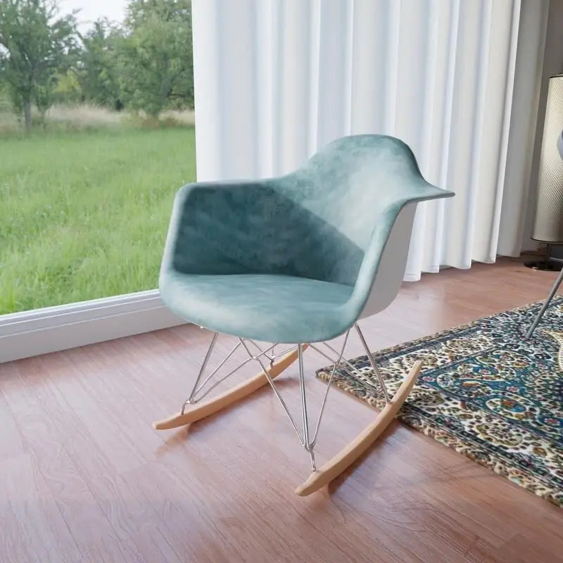 Fauteuil à bascule en velours – Monoplace, piètement Eiffel | Bleu sarcelle / Marron café / Gris nuage / Violet
