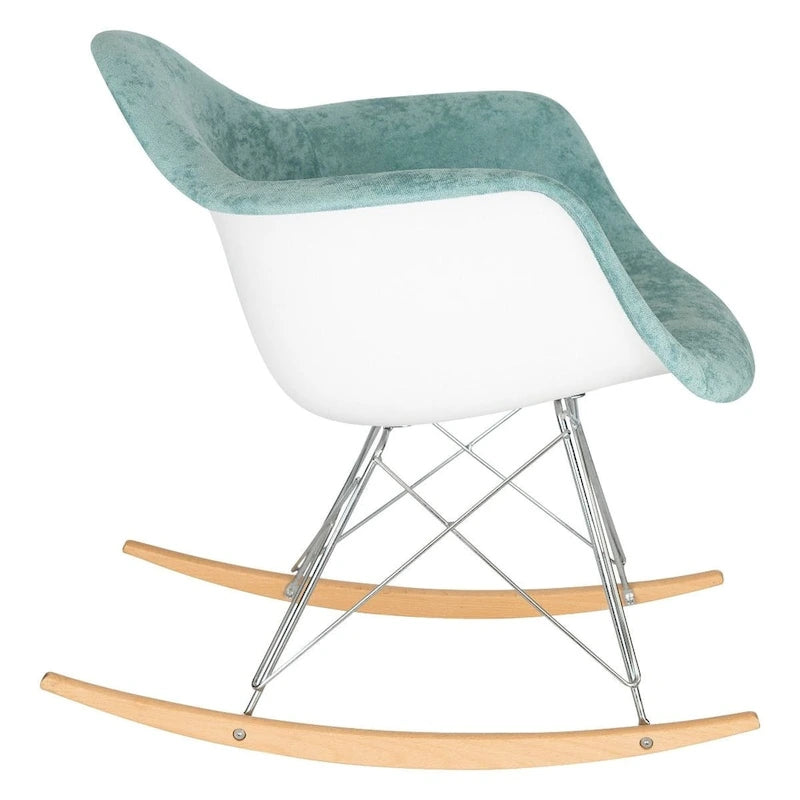 Fauteuil à bascule en velours – Monoplace, piètement Eiffel | Bleu sarcelle / Marron café / Gris nuage / Violet