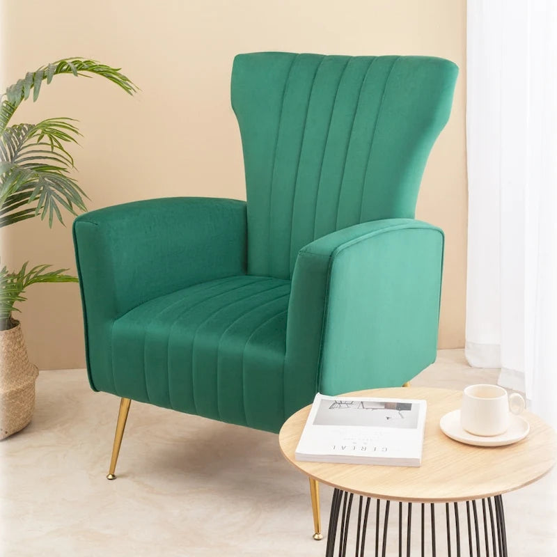 Fauteuil d'appoint en velours avec pieds dorés