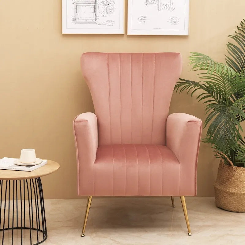 Fauteuil d'appoint en velours avec pieds dorés