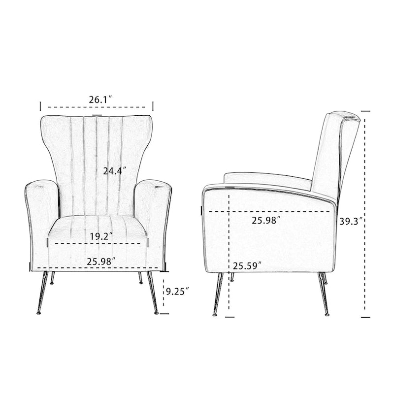 Fauteuil d'appoint en velours avec pieds dorés