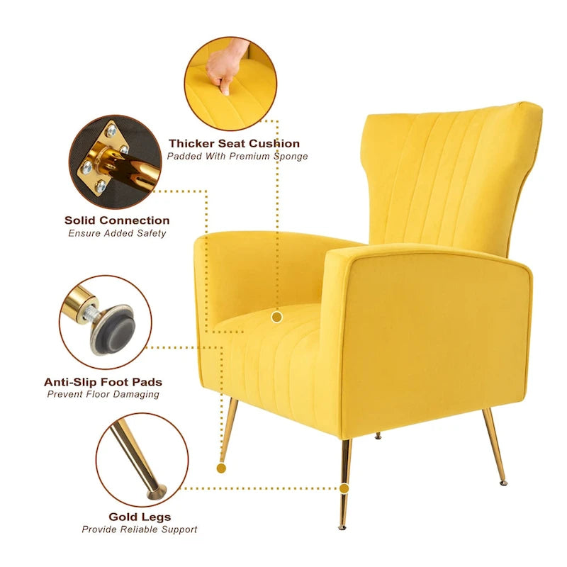 Fauteuil d'appoint en velours avec pieds dorés