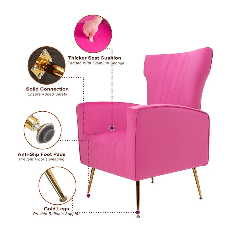Fauteuil d'appoint en velours avec pieds dorés