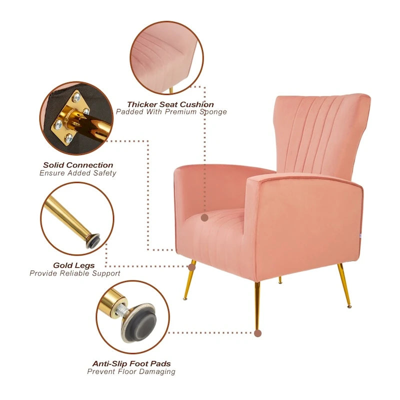 Fauteuil d'appoint en velours avec pieds dorés