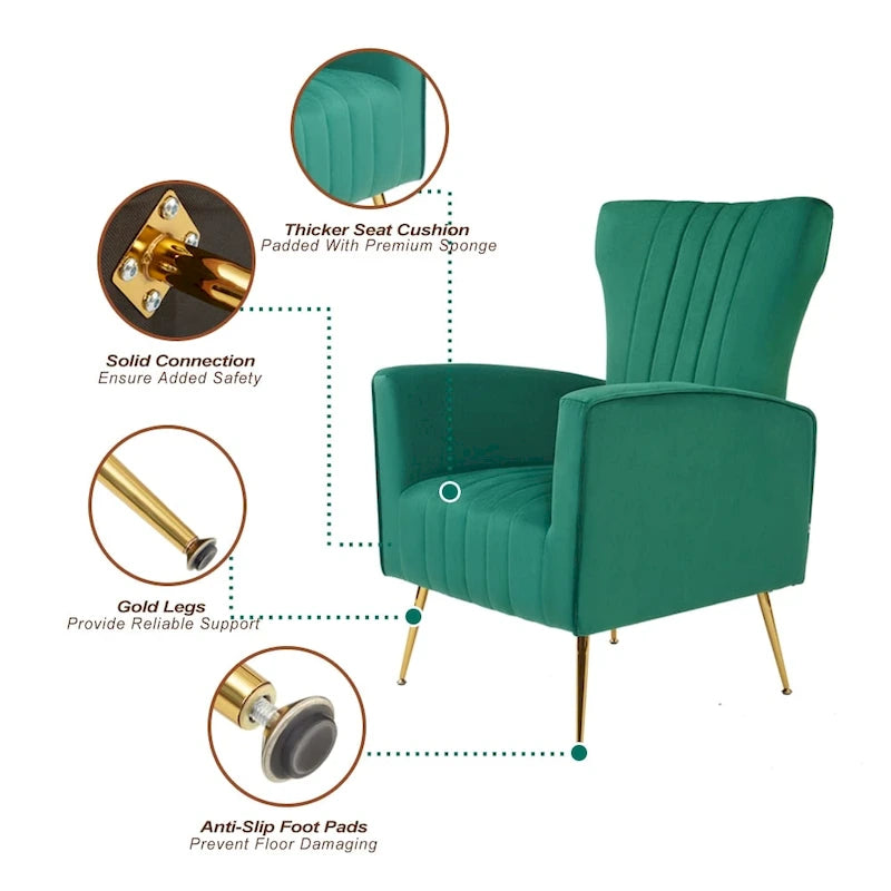 Fauteuil d'appoint en velours avec pieds dorés