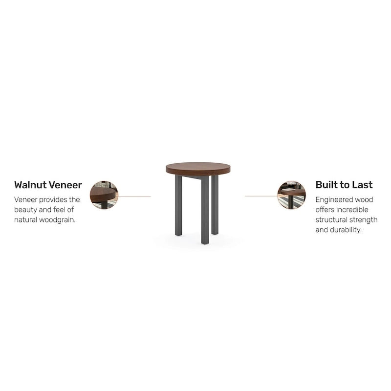Table d'appoint ronde en bois de noyer marron, 3 pieds, 1 personne, 45,7 x 45,7 x 50,8 cm