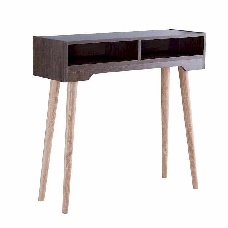 Table console Mid-Century Moderne | Espresso / Noir / Noyer / Vieilli | 2 étagères | 1 personne