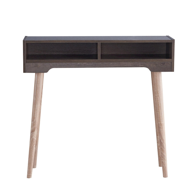 Table console Mid-Century Moderne | Espresso / Noir / Noyer / Vieilli | 2 étagères | 1 personne
