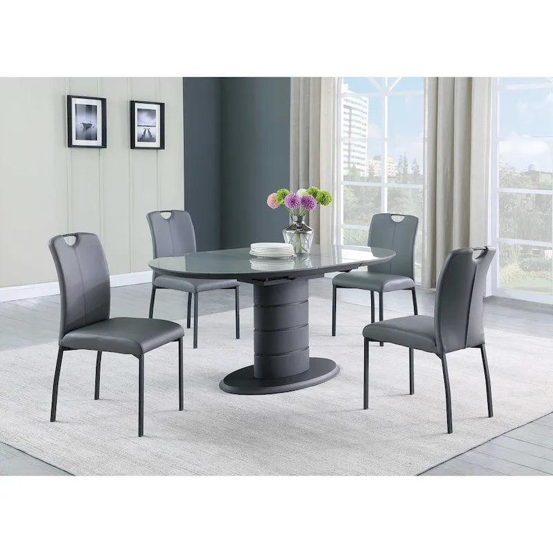 Table à manger extensible noire, piètement Art Déco, 4 à 6 places
