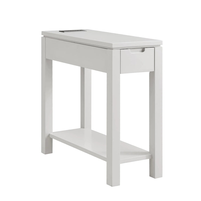Table de chevet en bois marron/blanc/noir/gris avec tiroir et port USB-C, 1 utilisateur