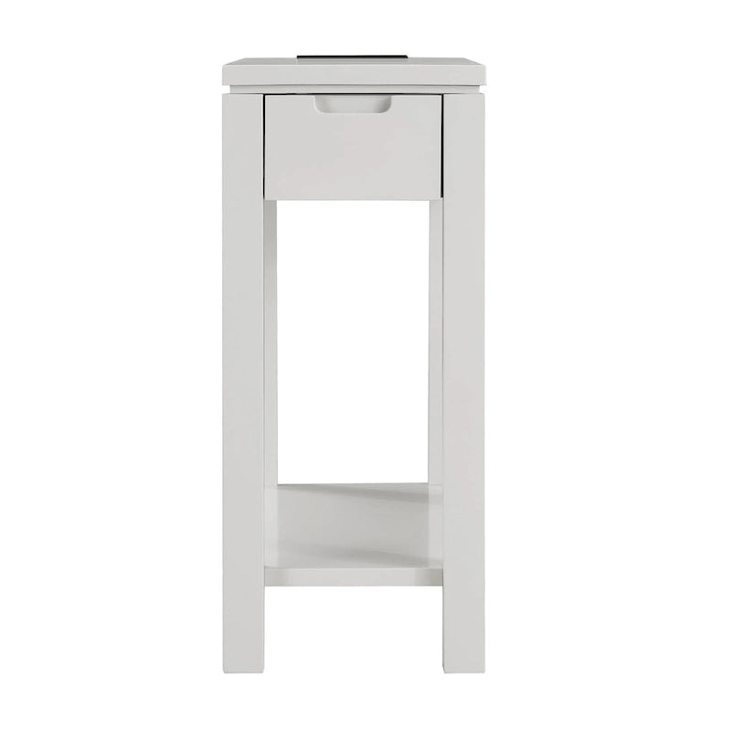 Table de chevet en bois marron/blanc/noir/gris avec tiroir et port USB-C, 1 utilisateur