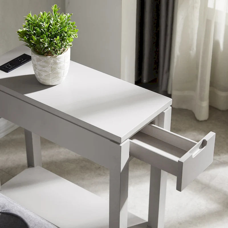 Table de chevet en bois marron/blanc/noir/gris avec tiroir et port USB-C, 1 utilisateur