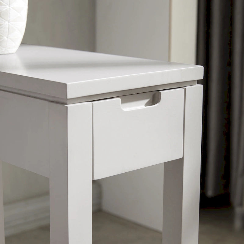 Table de chevet en bois marron/blanc/noir/gris avec tiroir et port USB-C, 1 utilisateur