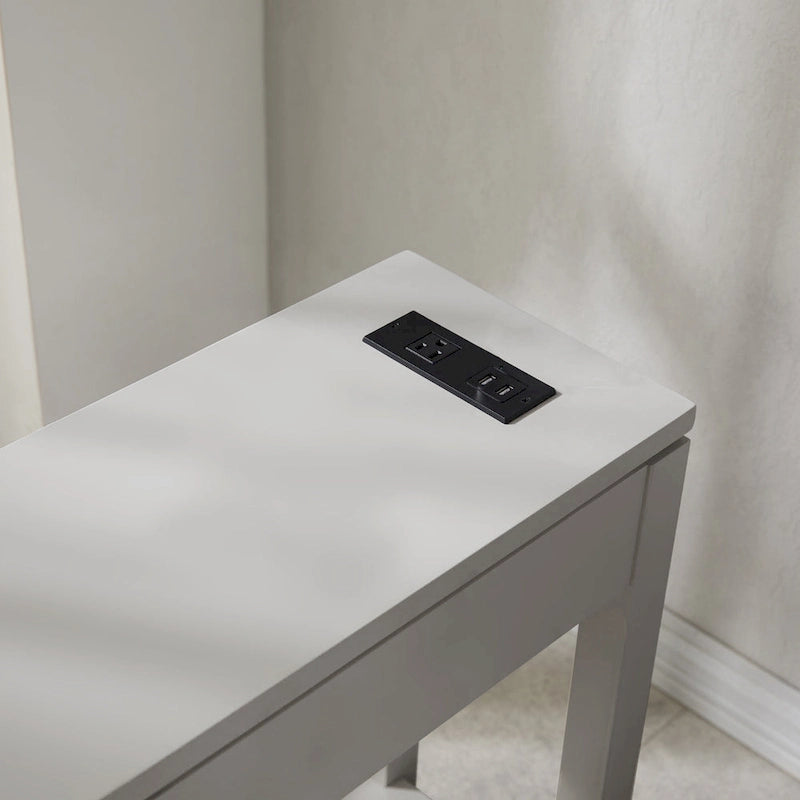Table de chevet en bois marron/blanc/noir/gris avec tiroir et port USB-C, 1 utilisateur