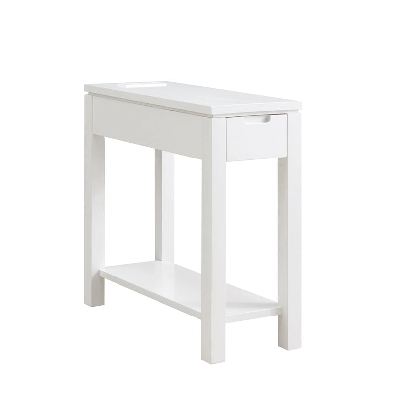 Table de chevet en bois marron/blanc/noir/gris avec tiroir et port USB-C, 1 utilisateur