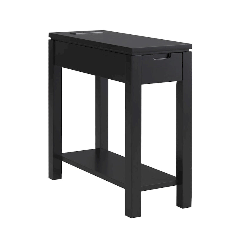 Table de chevet en bois marron/blanc/noir/gris avec tiroir et port USB-C, 1 utilisateur