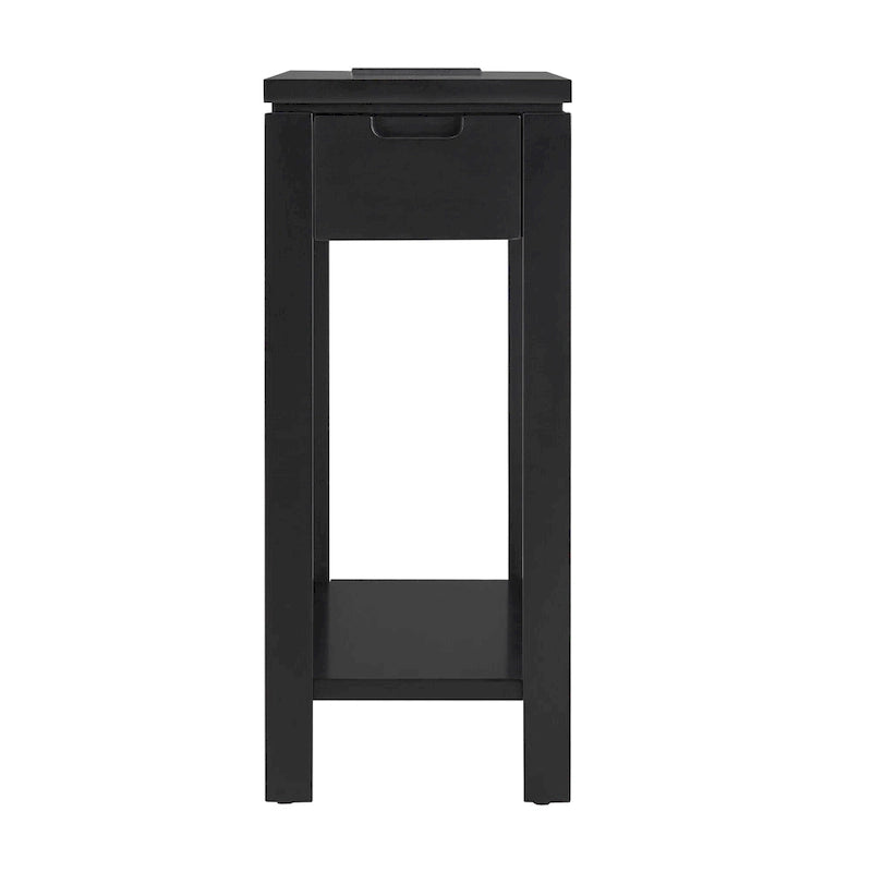 Table de chevet en bois marron/blanc/noir/gris avec tiroir et port USB-C, 1 utilisateur