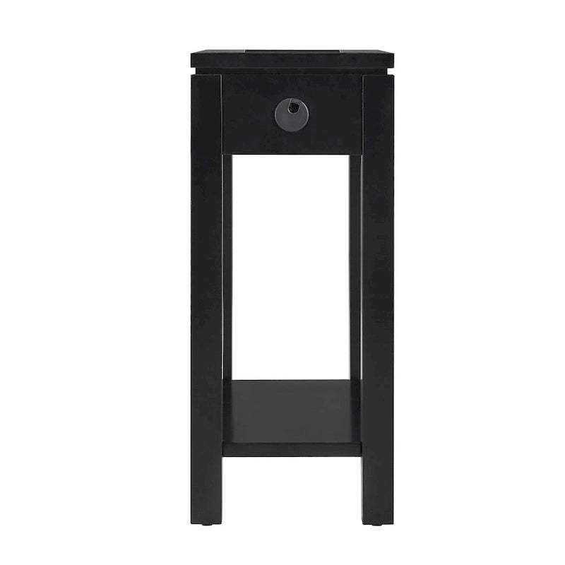 Table de chevet en bois marron/blanc/noir/gris avec tiroir et port USB-C, 1 utilisateur