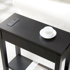 Table de chevet en bois marron/blanc/noir/gris avec tiroir et port USB-C, 1 utilisateur