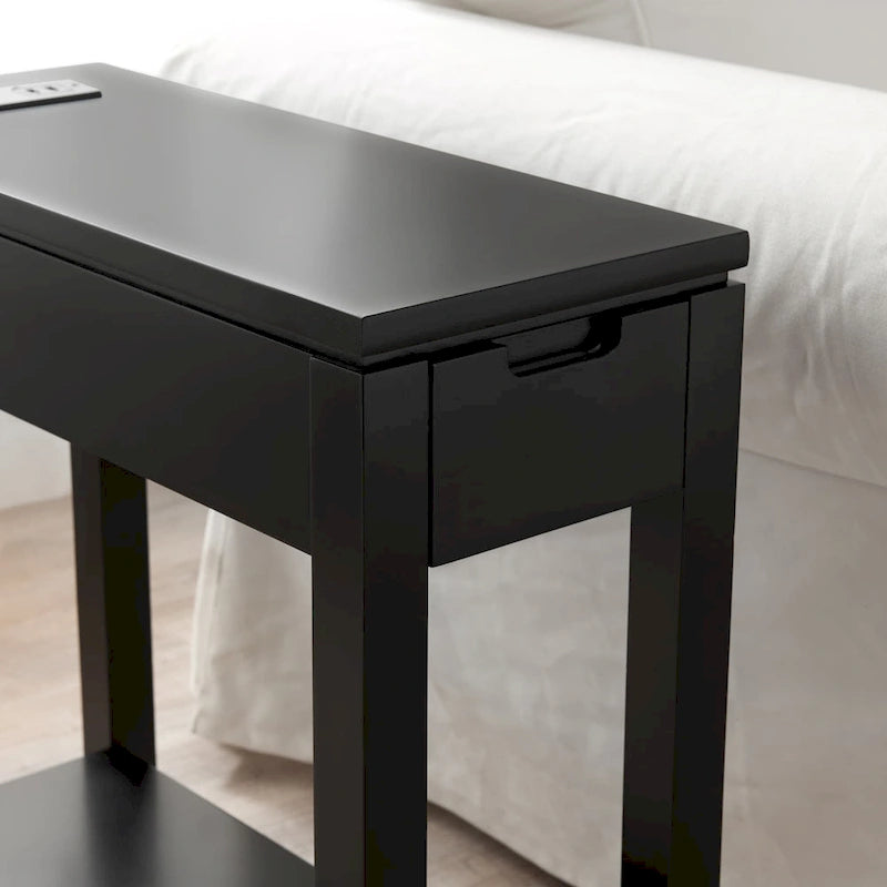 Table de chevet en bois marron/blanc/noir/gris avec tiroir et port USB-C, 1 utilisateur