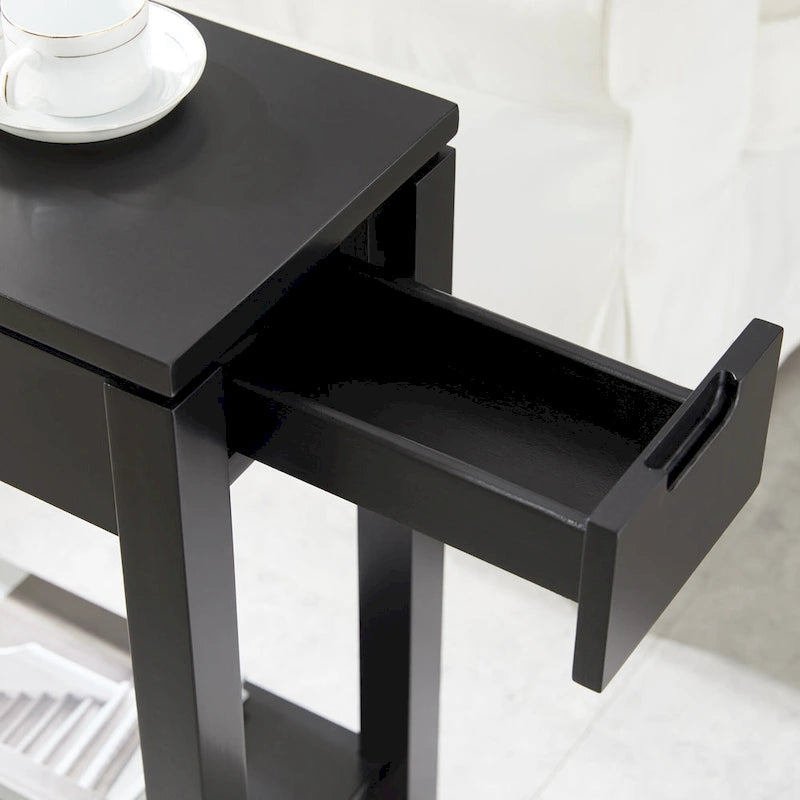 Table de chevet en bois marron/blanc/noir/gris avec tiroir et port USB-C, 1 utilisateur