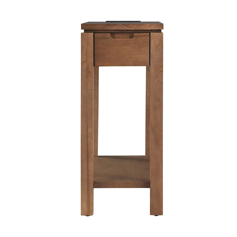 Table de chevet en bois marron/blanc/noir/gris avec tiroir et port USB-C, 1 utilisateur