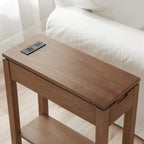 Table de chevet en bois marron/blanc/noir/gris avec tiroir et port USB-C, 1 utilisateur