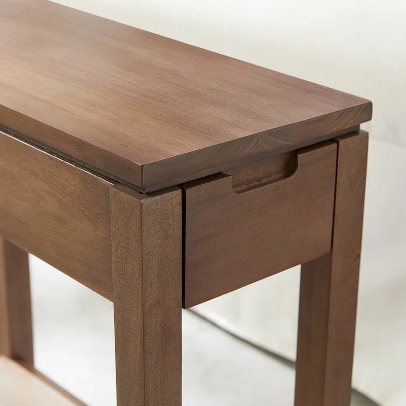 Table de chevet en bois marron/blanc/noir/gris avec tiroir et port USB-C, 1 utilisateur