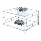 Table basse carrée en verre et chrome avec étagère, Espace de vie pour 1 personne