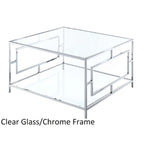 Table basse carrée en verre et chrome avec étagère, Espace de vie pour 1 personne
