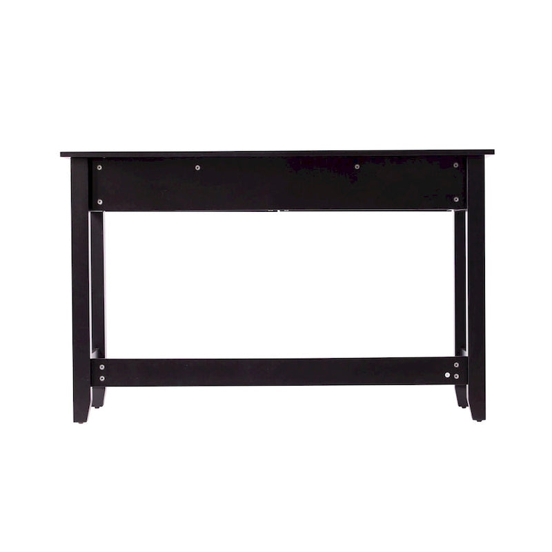 Console noire à 2 tiroirs avec accents en rotin