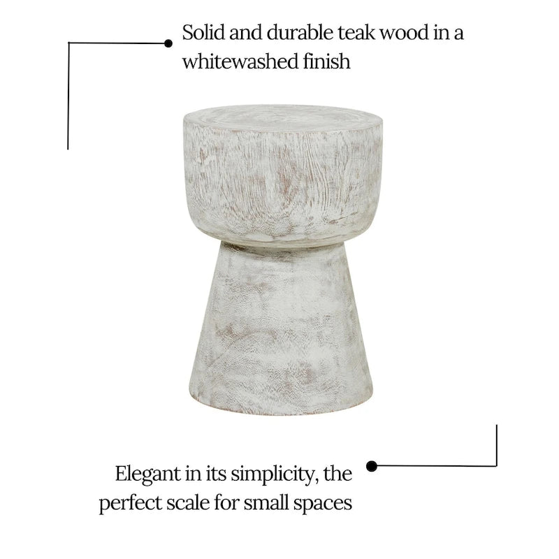 Table d'appoint piédestal ronde en teck blanc/naturel, 1 pièce