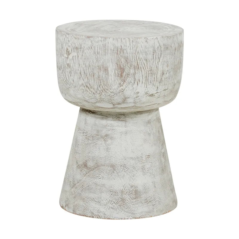 Table d'appoint piédestal ronde en teck blanc/naturel, 1 pièce