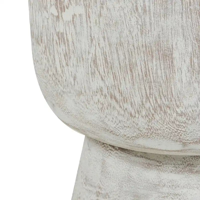 Table d'appoint piédestal ronde en teck blanc/naturel, 1 pièce