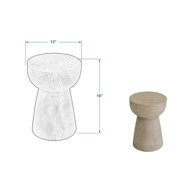 Table d'appoint piédestal ronde en teck blanc/naturel, 1 pièce