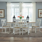 Ensemble de 7 meubles de table à tréteaux Lindsey Farm, blanc vieilli et grès