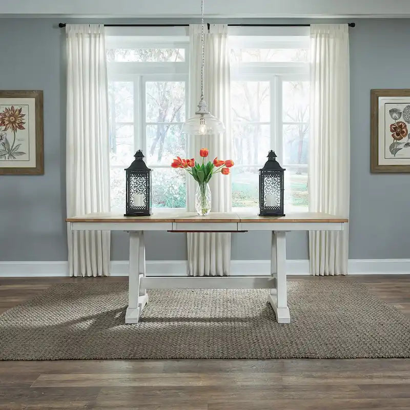 Ensemble de 7 meubles de table à tréteaux Lindsey Farm, blanc vieilli et grès