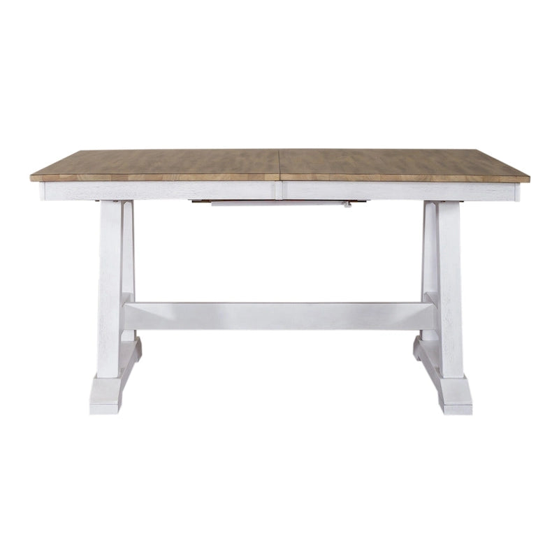 Ensemble de 7 meubles de table à tréteaux Lindsey Farm, blanc vieilli et grès