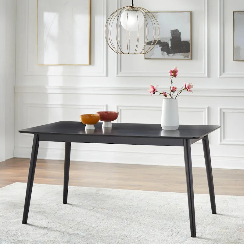 Table à manger rectangulaire style Mid-Century en noyer, gris et noir, 6 places