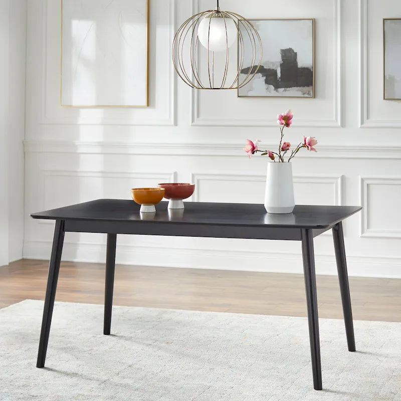 Table à manger rectangulaire style Mid-Century en noyer, gris et noir, 6 places