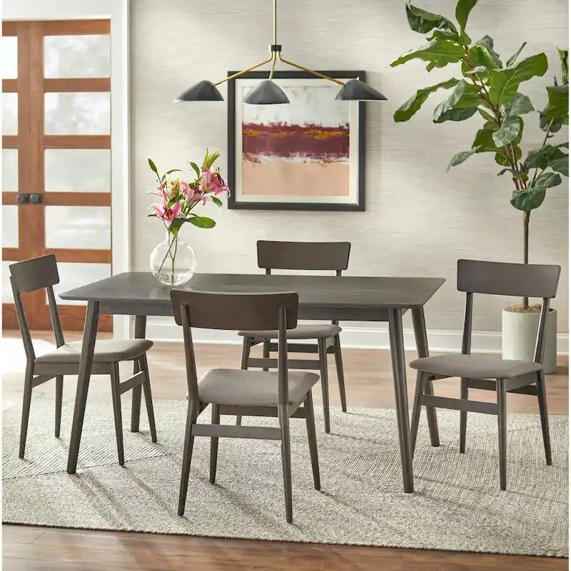 Table à manger rectangulaire style Mid-Century en noyer, gris et noir, 6 places