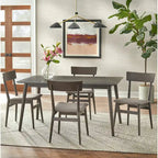 Table à manger rectangulaire style Mid-Century en noyer, gris et noir, 6 places