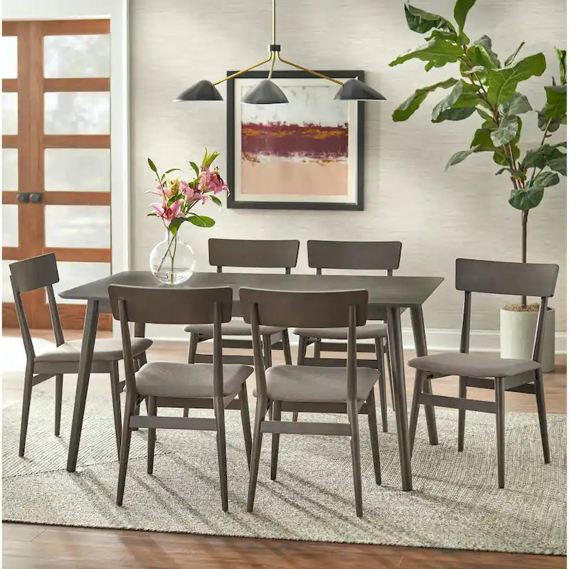 Table à manger rectangulaire style Mid-Century en noyer, gris et noir, 6 places