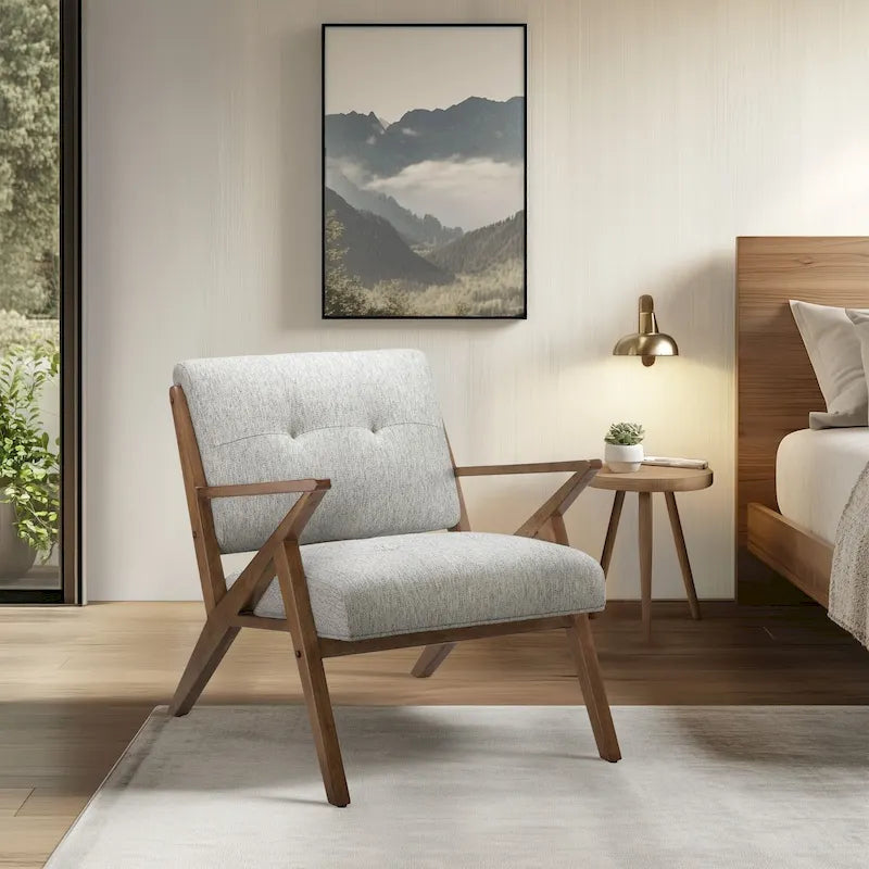 Fauteuil d'appoint du milieu du siècle Orange / Gris clair, Dossier capitonné, Cadre en bois, 1 place