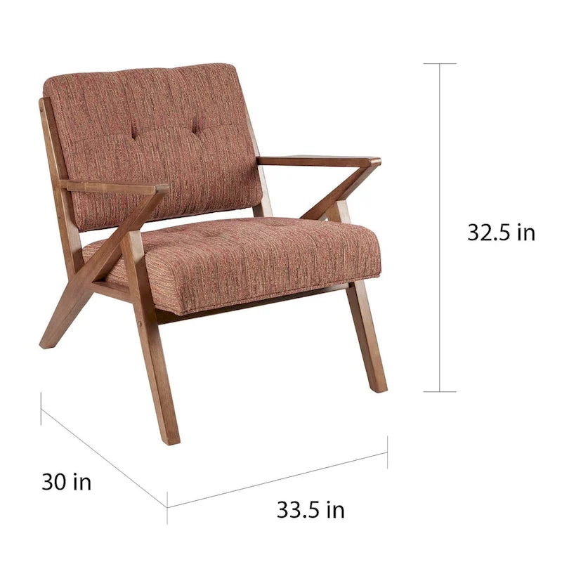Fauteuil d'appoint du milieu du siècle Orange / Gris clair, Dossier capitonné, Cadre en bois, 1 place