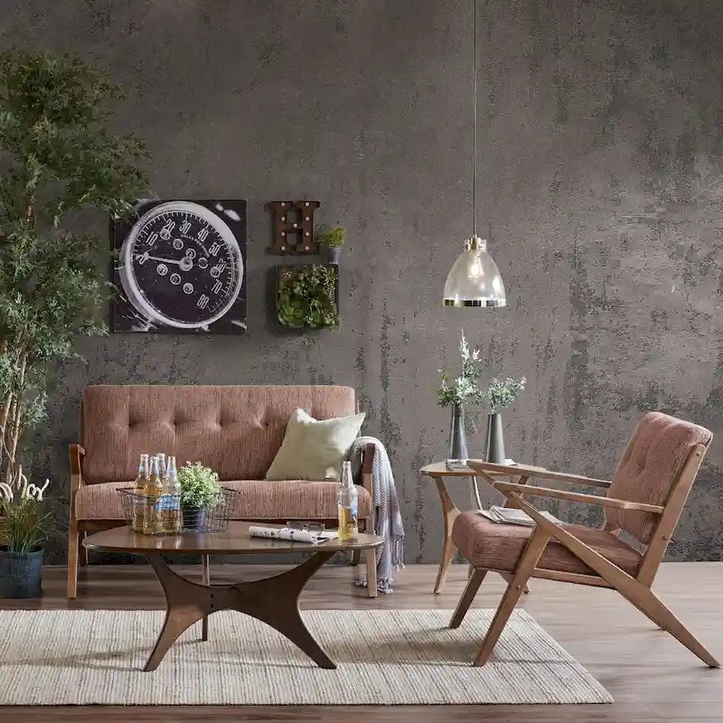 Fauteuil d'appoint du milieu du siècle Orange / Gris clair, Dossier capitonné, Cadre en bois, 1 place
