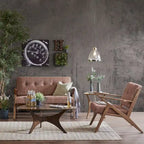 Fauteuil d'appoint du milieu du siècle Orange / Gris clair, Dossier capitonné, Cadre en bois, 1 place