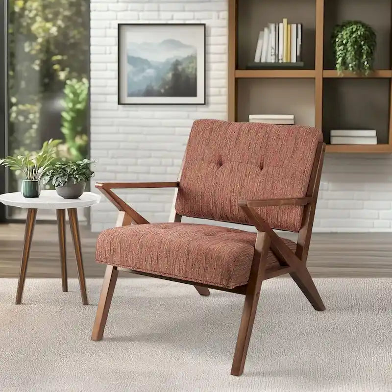 Fauteuil d'appoint du milieu du siècle Orange / Gris clair, Dossier capitonné, Cadre en bois, 1 place